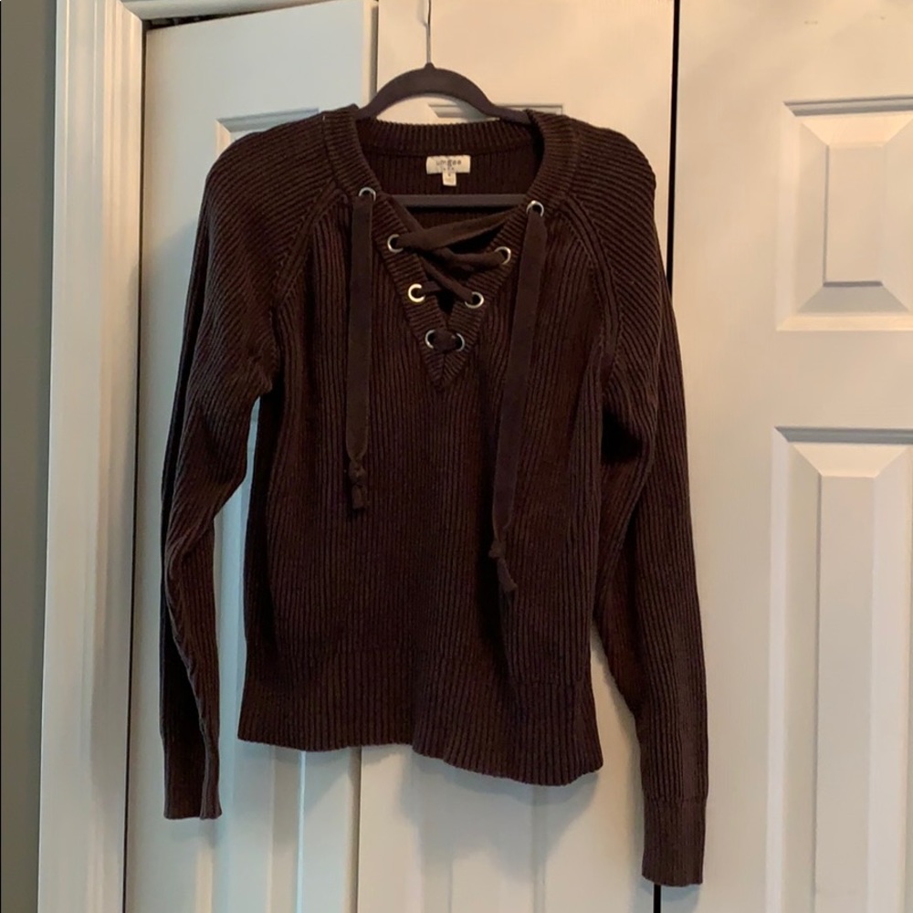 Lace up front sweater